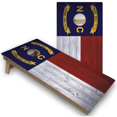 Skip's Garage Solid Wood Cornhole Boards - North Carolina Flag Design