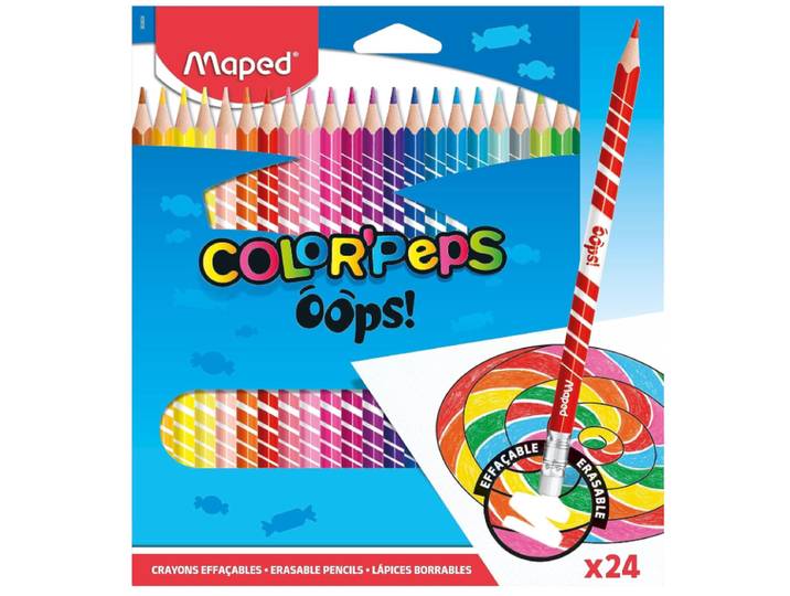 Maped Couleur Oops Color'Peps Crayons de Couleur Effaçables Triangulaires 24 Couleurs