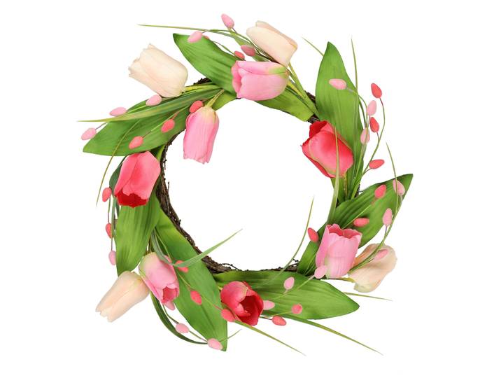 Kunstkranz I.GE.A. Tulpenkranz , rosa, B:33cm H:10cm L:33cm, Polyester, Kunstpflanzen, Kunstkranz, Kränze Türkranz Frühlingskranz Osterkranz Osterdeko Blumenkranz