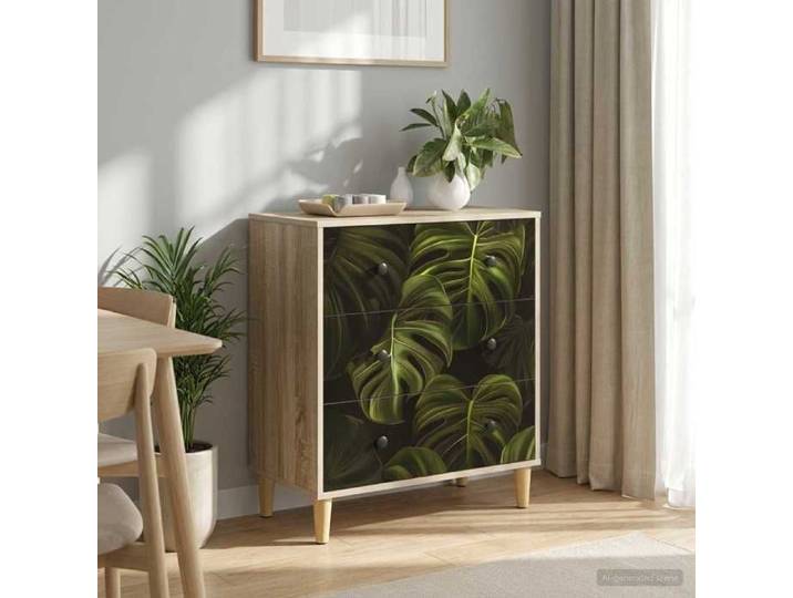 ELORAN®Commode ELBURG Impression de feuille de palmier Sonoma - Cabinet de rangement Moderne_00228783