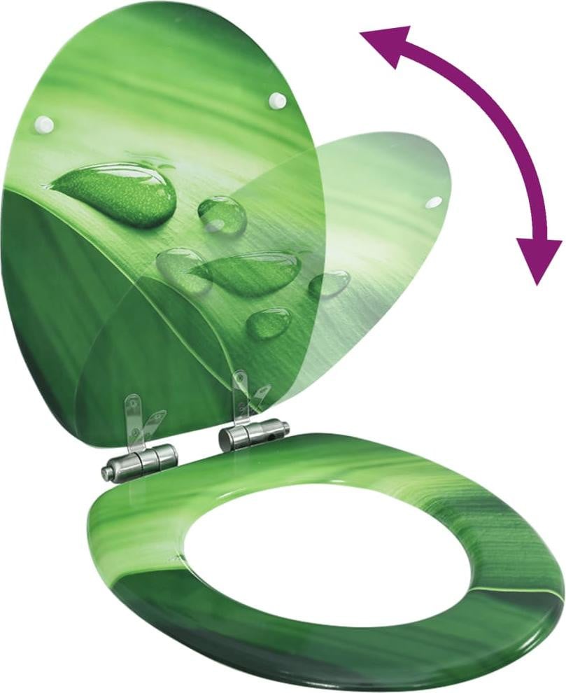 vidaXL Toiletbril met zachte sluiting, MDF, groen met waterdruppelmotief