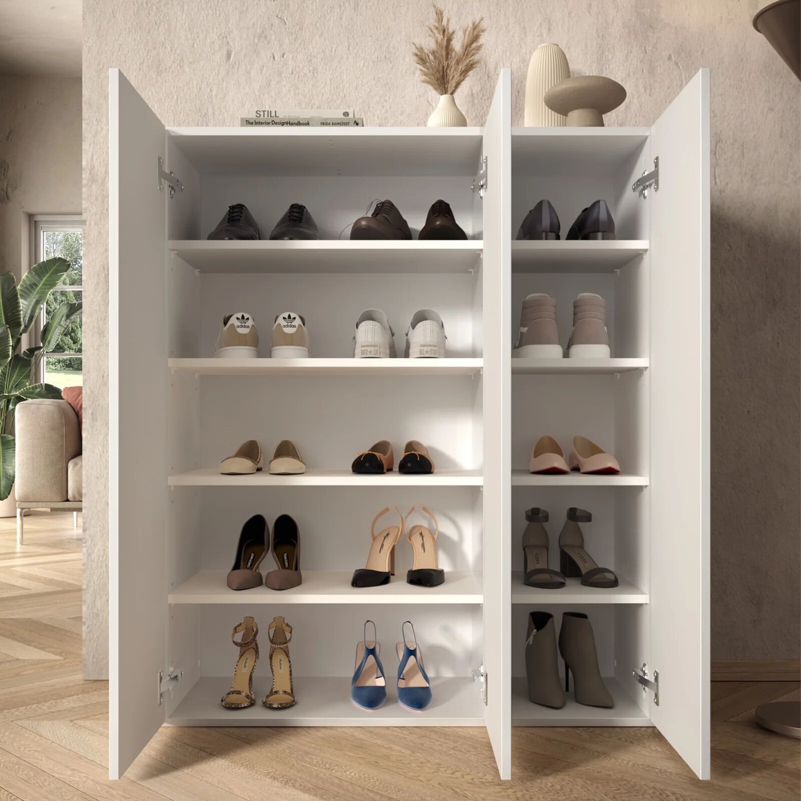 garneroarredamenti Mobile scarpiera multiuso ingresso 95x116h cm 3 ante bianco lucido Roks