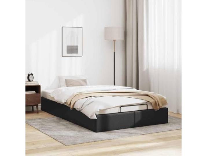 KTHLBRH Bettgestell Pouf schwarz 120 x 190 cm Kunstleder Hydraulisches Heben, Bettkasten, Lattenrost, Tragkraft 280 kg