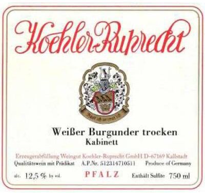 """Koehler-Ruprecht Pfalz Pinot Blanc Kabinett Trocken 2025 White Wine - Germany"""