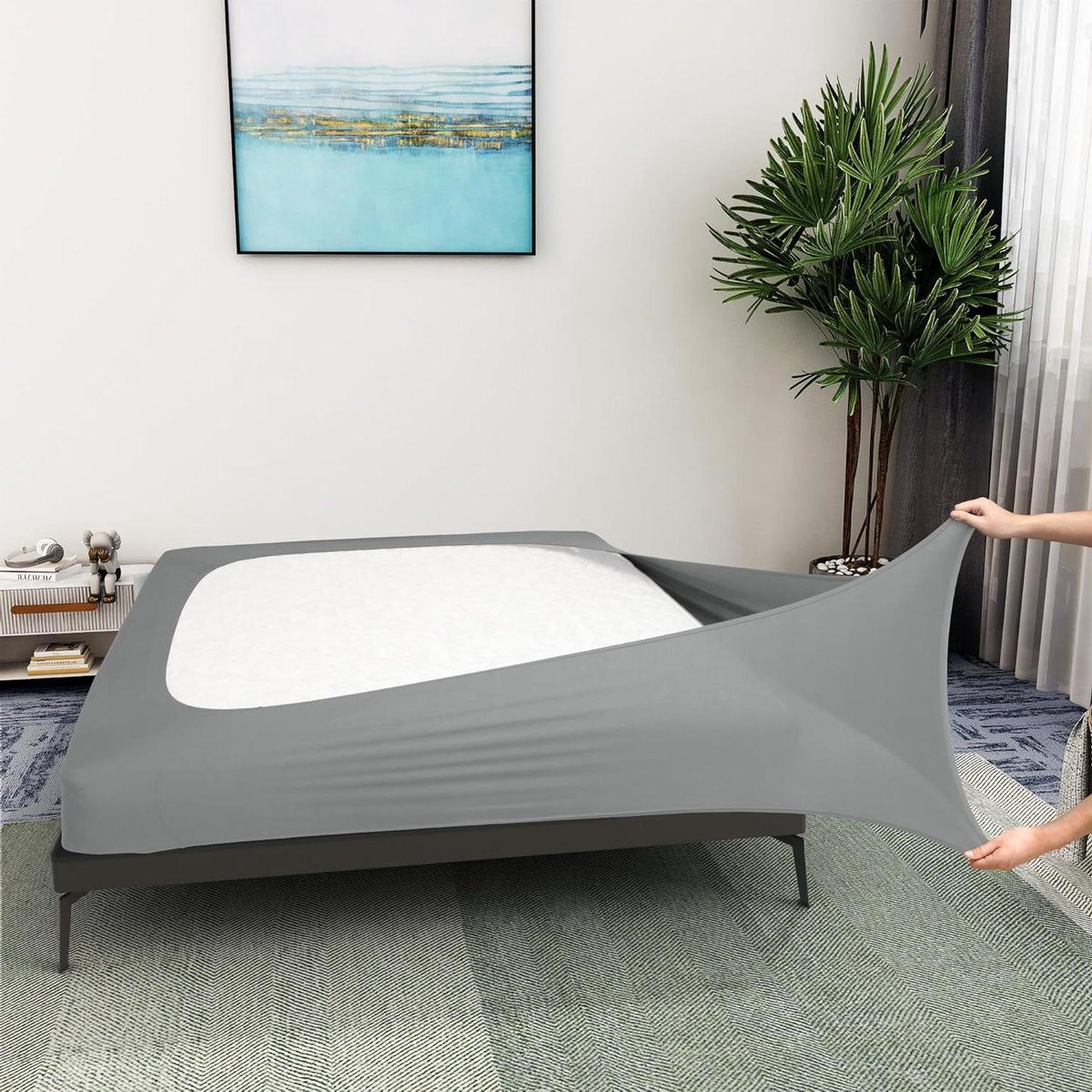 Boxspringhoes Jersey Bedrok Stretchy Full XL - Lichtgrijs