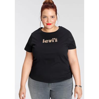 T-Shirt LEVI'S PLUS "LSE_ PL PERFECT TEE", Damen, Gr. XXXL (54/56), camo w mineral schwarz, Single Jersey, Obermaterial: 100% Baumwolle, bedruckt, regular fit normal, Rundhals, gerader Abschluss, Shirts T-Shirt, mit Logo Print