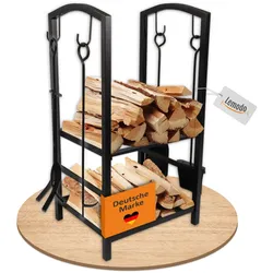 Lemodo Kaminholzregal mit 4 teiligem Kaminbesteck, Metallregal, Brennholzregal