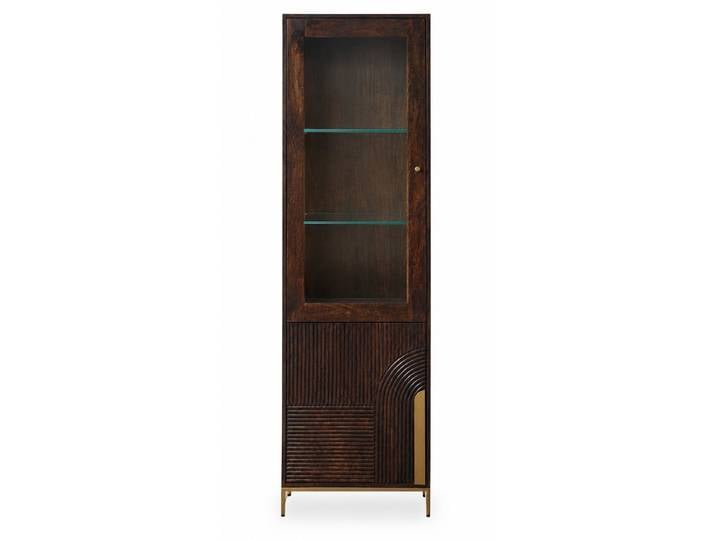 Vitrine 60x200cm 'Marvello' Mango mahagoni & Metall goldfarbig Glastür