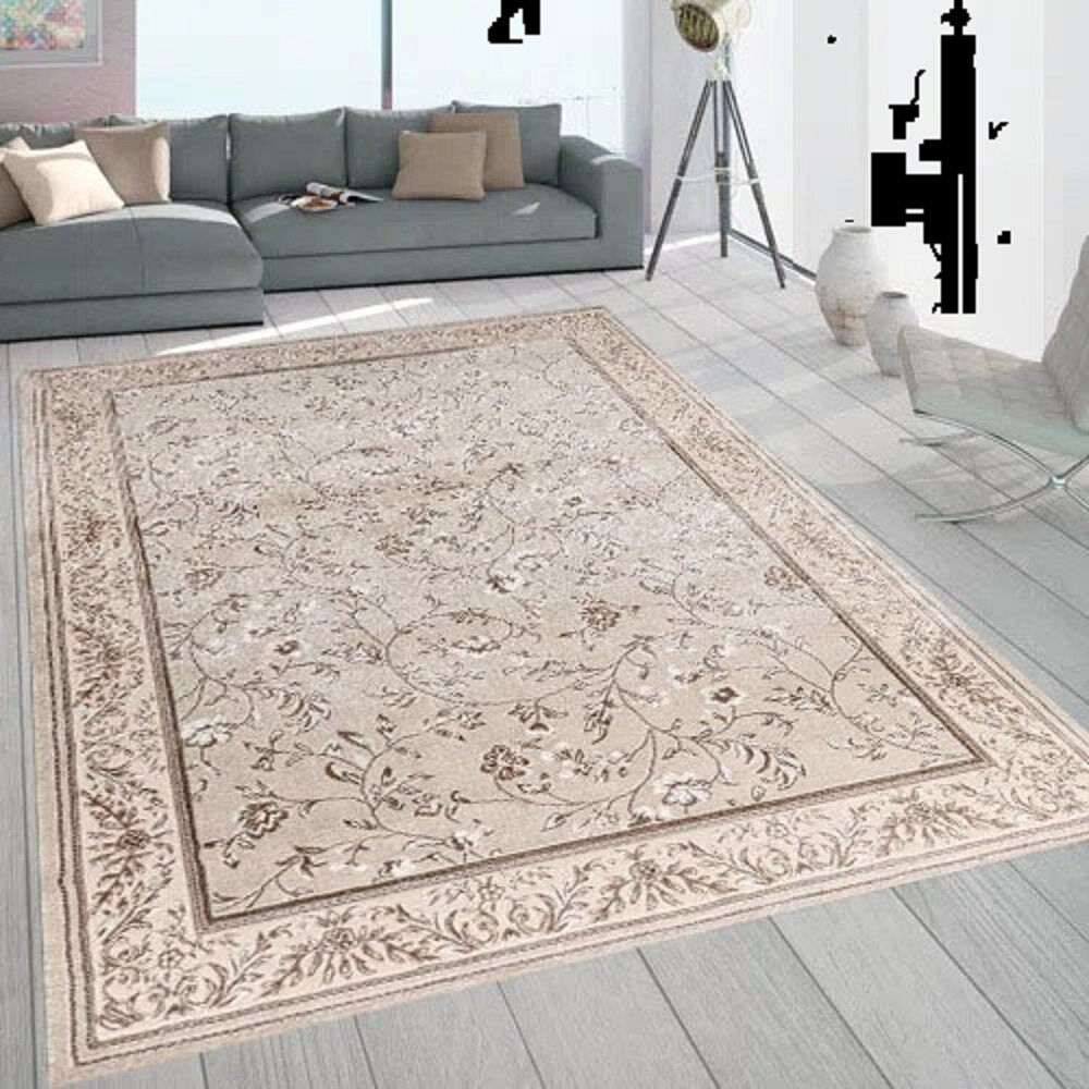 Rosalind Wheeler Floral Flatweave Flokati Area Rug Beige Rectangle 160 x 230 cm