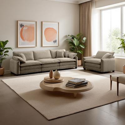 ZWYO HOSIMU Corduroy Mid-Century Modern Sofa Set with 6 Pillows and Memory Foam Cushions (4-Seater)