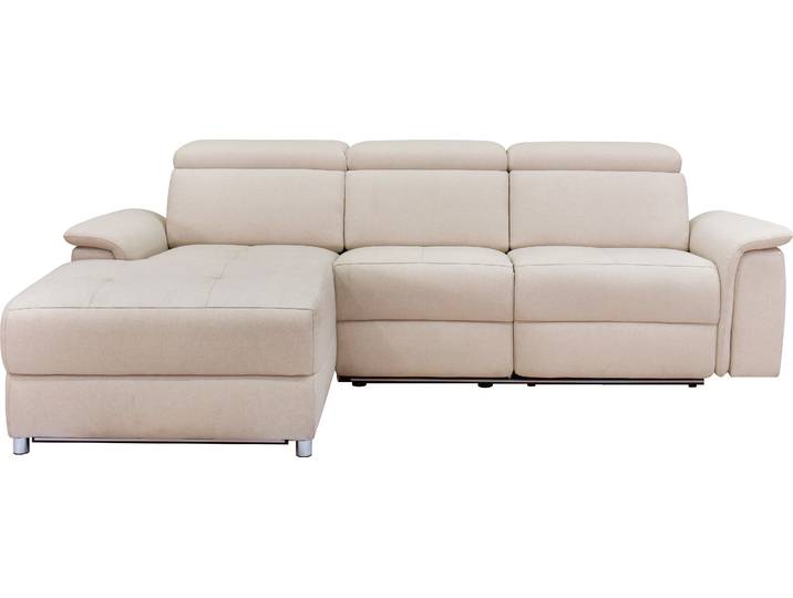 Ecksofa, Webstoff, Beige, 259×163 cm, Recamiere Links, Manuelle Relaxfunktion, Modern, Places of Style