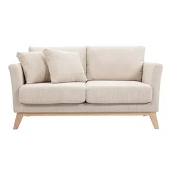 Zweisitzer skandinavisches Sofa mit abnehmbarem Bezug aus samtigem Rippstoff und hellem Holz OSLO