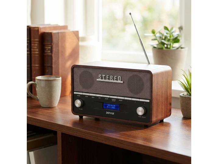 Retro DAB+/FM Digitalradio mit Bluetooth, Wecker, AUX, braun