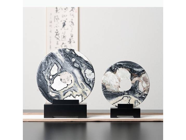 Statue ronde en marbre naturel, décoration de bureau, ornements, œuvre d'art en marbre, artisanat moderne, Sculpture, décor esthétique de salle