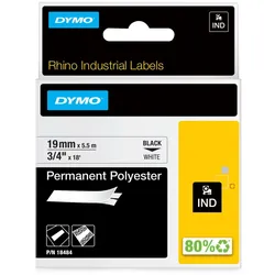 DYMO Rhino Industrie Permanente Polyesteretiketten | 19 mm x 5,5 m | Schwarz auf Weiß | selbstklebendes Schriftband | für Rhino und LabelManager Beschriftungsgerät