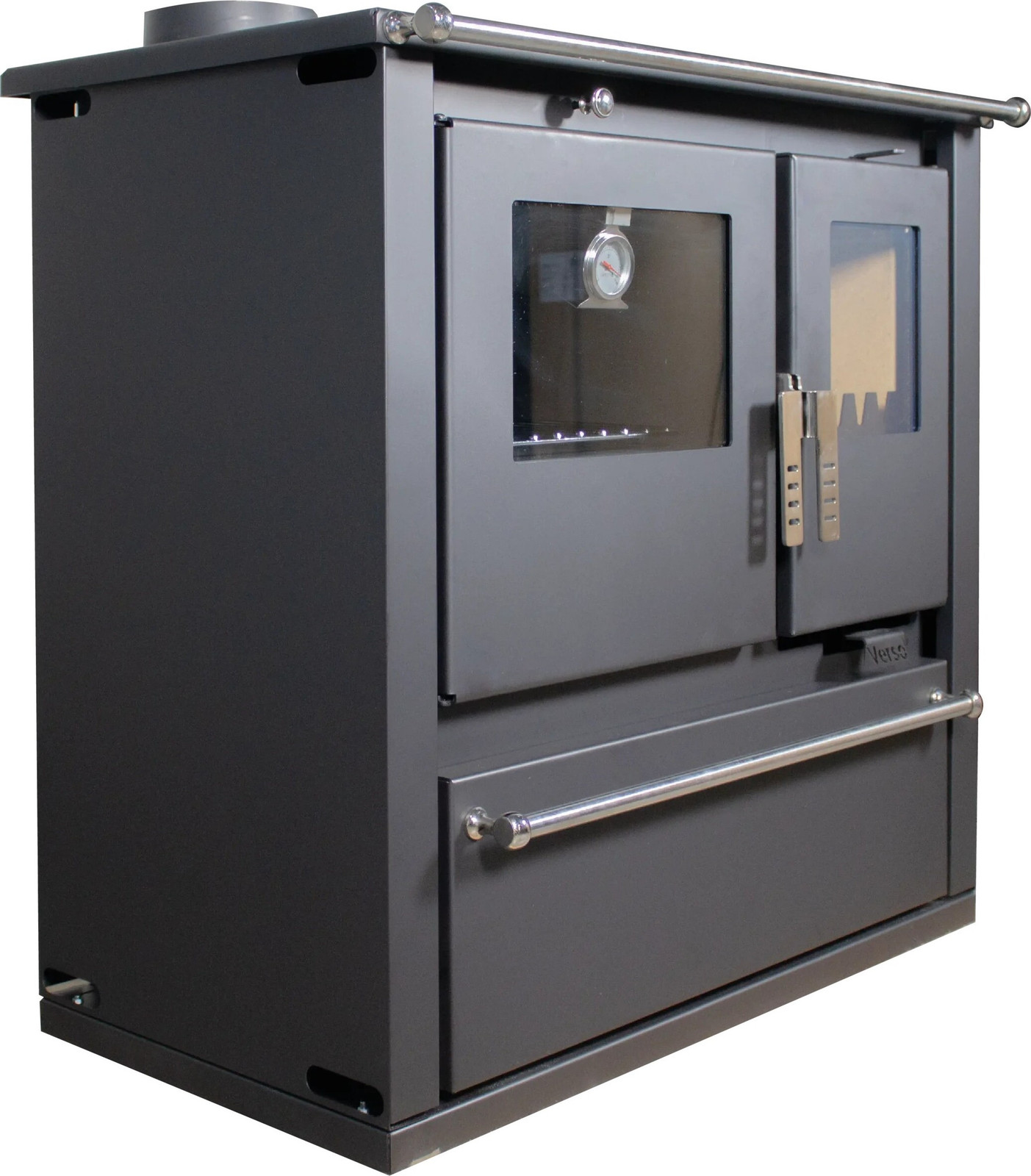 Verso CS Plus Keukenoven en houtkachel met houtoven, 7,7 kW, Zwart, links