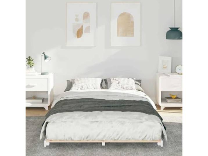 KTHLBRH Bettgestell, weiß, 135 x 190 cm, Kiefer massiv Modernes Design, einfache Montage, kein Boxspring, einfache Reinigung, Unterstützung 220 kg