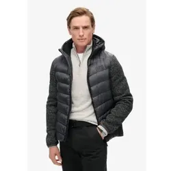 Superdry für Herren. M5012042A Hybrid-Strickjacke mit Kapuze Sturmgrau (S), Lässig, Recyceltes Polyester, Nachhaltig