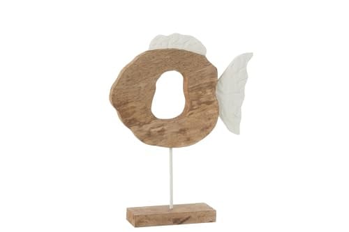 J-Line Decoratieve Vis op Voet van Mangohout - Wit/Naturel