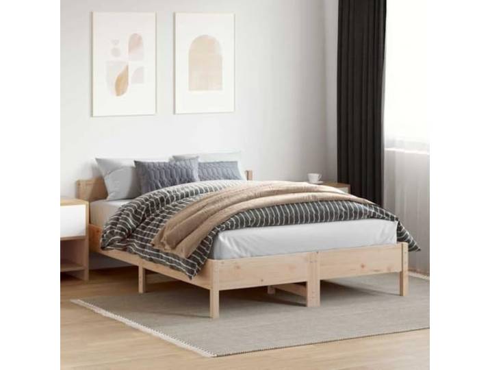 Xolmizyn Massivholzbett 160x200 cm aus Kiefernholz, Rustikales Bettgestell mit Lattenrost, Stabiles Einzelbett oder Doppelbett Rahmen