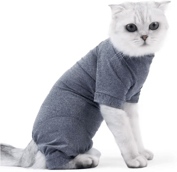 Inspire Picks Cotton Cat Recovery Suit For Post Surgery Healing & Anti Licking Protection gray s