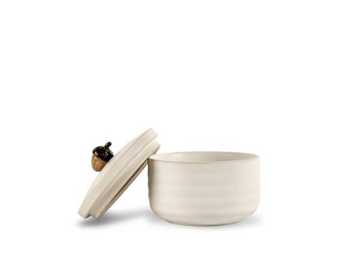 Sagaform Boîte Ellen 5018423 - Avec couvercle - Gland - Couleur : blanc - En grès - Diamètre : 13\,5 cm - Hauteur : 7\,5 cm