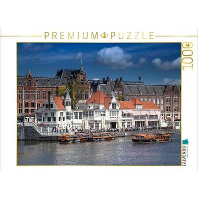 CALVENDO Puzzle Bootsanlegestelle am Hauptbahnhof von Amsterdam | 1000 Teile Lege-Größe 64x48cm Foto-Puzzle für glückliche Stunden