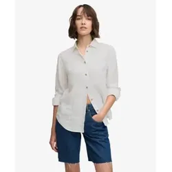 Superdry für Damen. W4010587A Weißes Premium-Leinenhemd (L), Lässig, Langarm