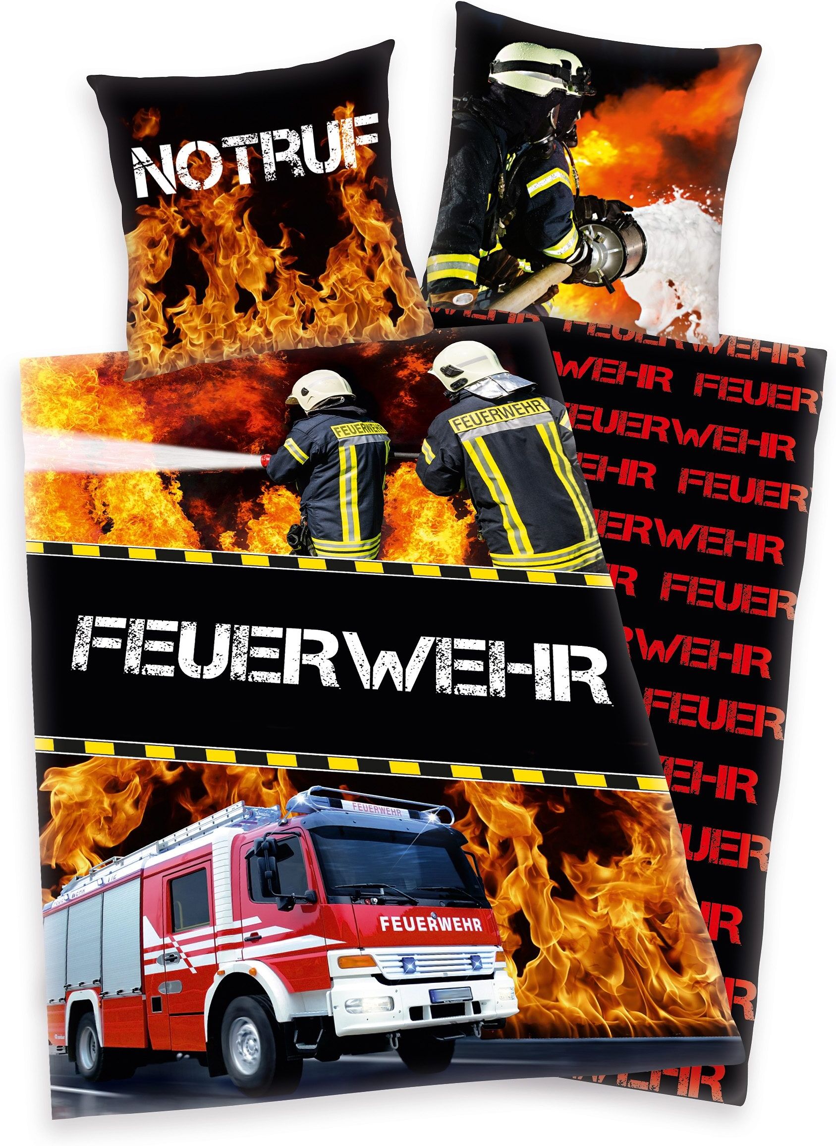 Kinderbettwäsche "Feuerwehrmann Sam", rot (rot, schwarz), B/L: 135cm x 200cm, 1 Stk., 1 Stk., Renforcé, B/L: 80cm x 80cm, 2 Stk., Renforcé, Obermaterial: 100% Baumwolle, HERDING YOUNG COLLECTION, Bettwäsche, Kinderbettwäsche, mit Feuerwehrmann Motiv rot, 