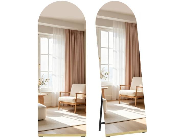 HOMCOM Espejo de Cuerpo Entero Curvado 160x50 cm sin Marco Base de Madera Espejo de Pie o Apoyado en la Pared Transparente
