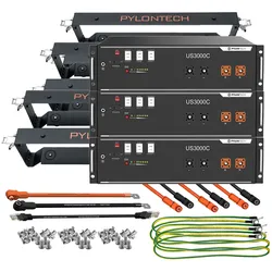 3x Pylontech US3000D LiFePO4 48V + Brackets + Anschlusskabel 10,5kWh Speicherpaket - 0% MwSt. (gemäß§12 Abs.3 UstG**)