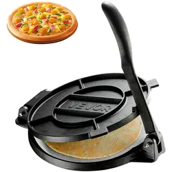 VEVOR Tortillapresse 30 cm Gusseisen Manuelle Taco Presse Pizzateigpresse für Weizentortillas, Pizza, Bäckerei und Fladenbrot, mit Verstärktem Griff, 50 Backpapier und Eingebrannter Leinöl-Oberfläche