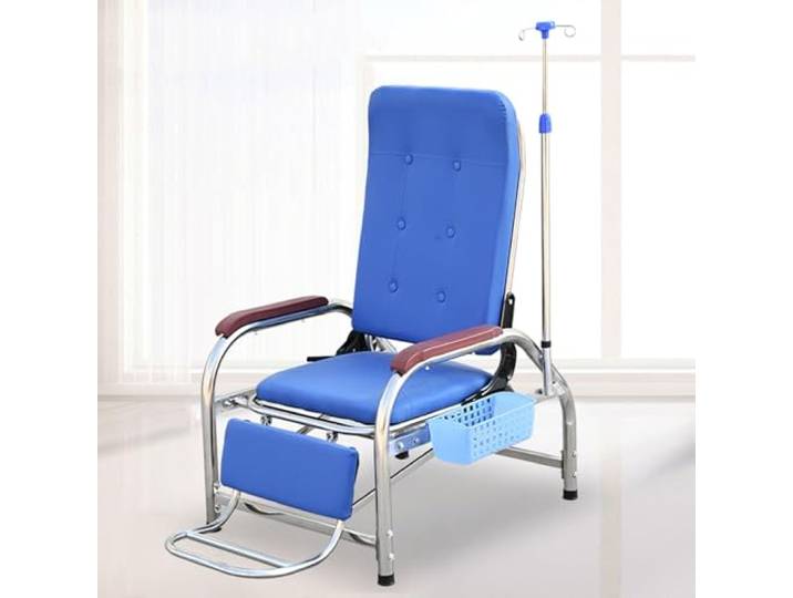 Reclining Medical Chair with IV Stand for Blood Draw & Patient Waiting(Half-lying Stainless Steel With)