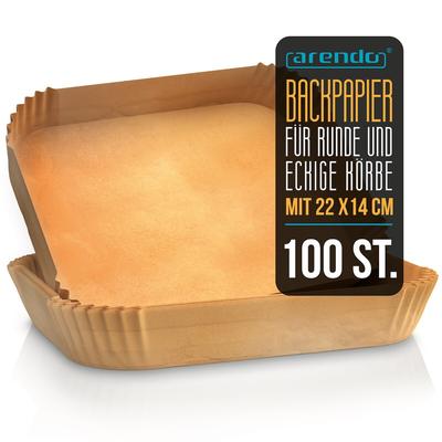 Arendo Backpapier für Heißluftfritteuse 4,5–10 L, 100 St., 22 x 14 x 4,5 cm, antihaft, ungebleicht, wasser- & ölbeständig