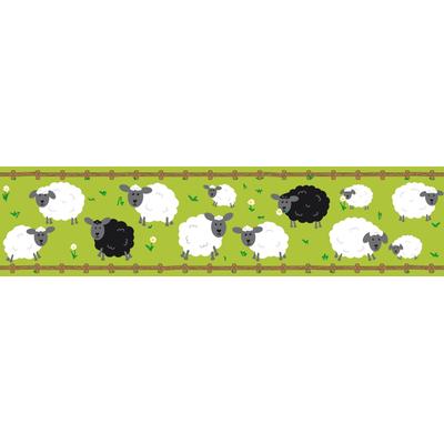 Bordüre A.S. CRÉATION "Sheep Family", grün (grün braun weiß), B:0,16m L:5m, Papier, Tapeten, Papier Wand Schräge Tür Borte Wohnzimmer Schlafzimmer Küche Design