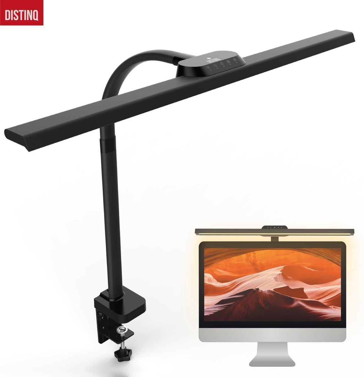 DistinQ Bureaulamp met Klem - Dimbare LED Monitorlamp - Zwart