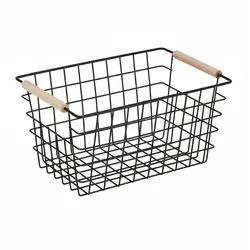 Relaxdays Drahtkorb, Holzgriffe, rechteckig, Gitter Design, Kleidung, Accessoires, Metallkorb, HBT: 16x31x21 cm, schwarz