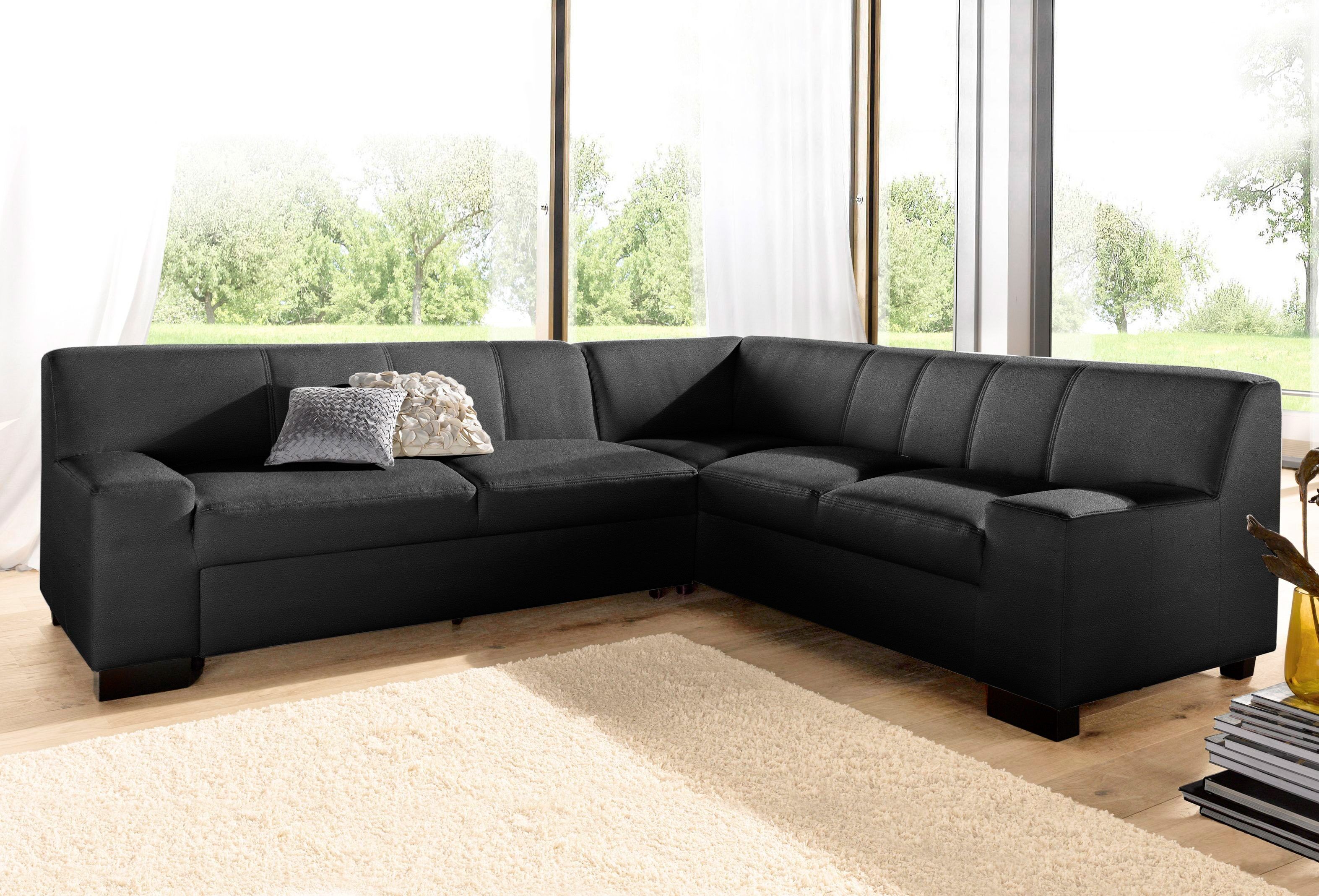 Ecksofa DOMO COLLECTION "Norma Top, elegant & modern, flache Armlehnen, Breite 247cm, L-Form", schwarz, B:247cm H:77cm T:212cm, Sofas, Ecksofa, wahlweise mit Bettfunktion