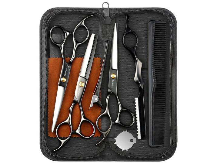 Friseurscheren Set 8-teilig Schwarz, Metall, 8x1.5x17.5 cm, Freizeit & Co, Wellness & Gesundheit, Körperpflege