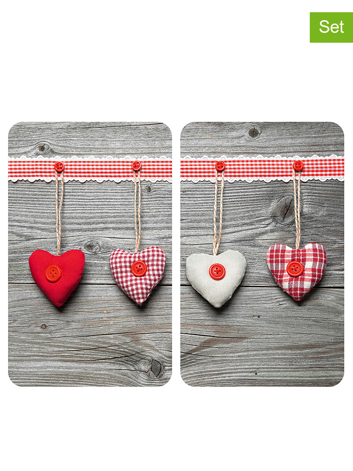 Wenko 2er-Set: Herdabdeckplatten "Herzen" in Grau/ Rot - (L)30 x (B)52 cm - onesize