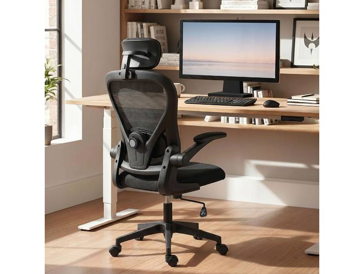 HOMCOM Chaise Bureau Ergonomique Noir avec Accoudoirs Réglables
