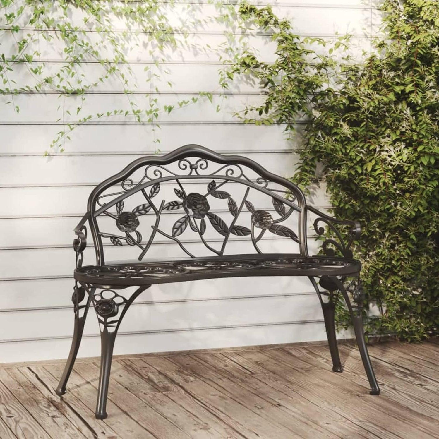 Gartentisch Schwarz 100 cm, schmiedeeiserner Outdoor-Tisch mit Verzierungen für Garten und Balkon