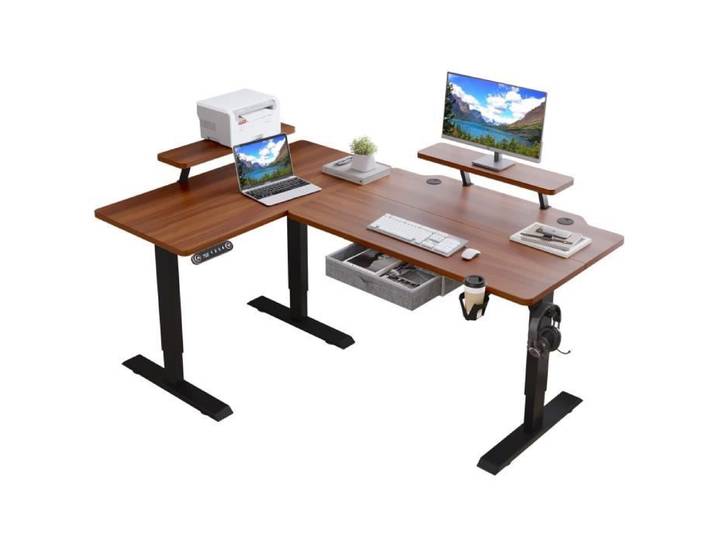 Radlove 160cm L Form Bureau réglable en Hauteur-Bureau Assis-Debout Réglable en Hauteur électriquement Chêne