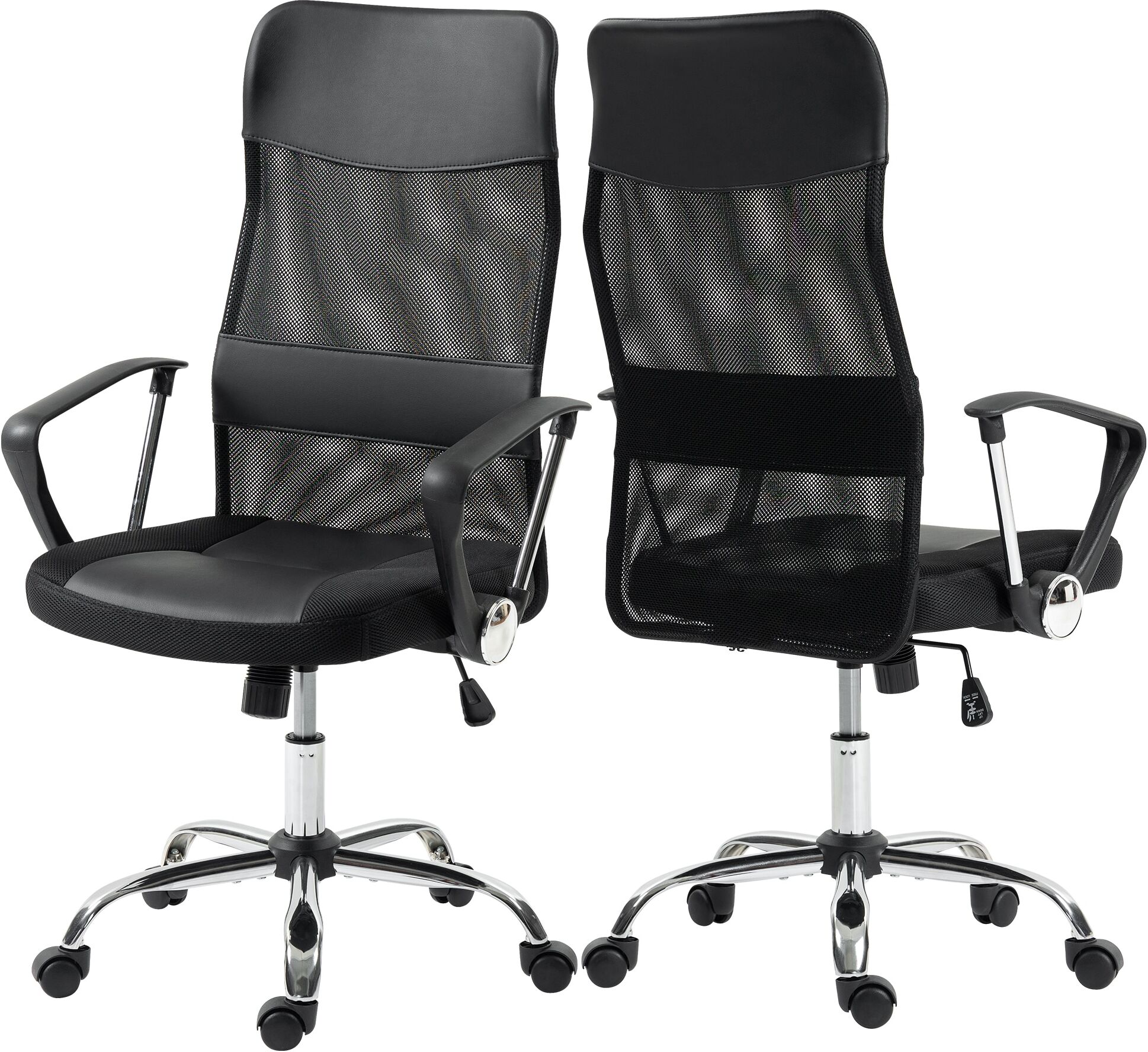 Bürostuhl DUO COLLECTION "Regensburg", schwarz, B:60cm, Kunstleder, Polypropylen, Stühle, Bürostuhl, mit verchromten Fusskreuz, Chefsessel schwarz B/H/T: 60cm, Kunstleder Netzstoff