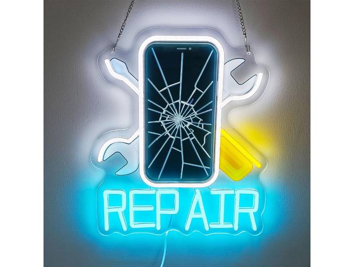 Lumières LED néon pour réparation de téléphones portables, tablettes et ordinateurs portables – Décoration murale pour ateliers de réparation, magasins et studios professionnels