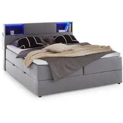 meise.möbel Boxspringbett Caja 160 x 200 cm Stoff Grau Hellgrau