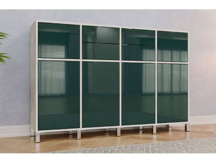 Büro Highboard nach Maß - RAL 6004 Blaugrün - 122x184x42cm - Individuell konfigurieren