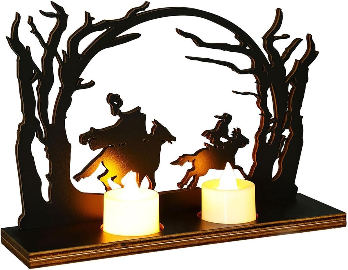 Kaarsenhouder Ridder Zwart - Houten Decoratie - Lengte: 24,2 cm