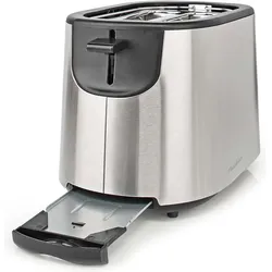 Nedis Toaster Edelstahl Serie 2 Steckplätze Bräunungsstufen: 7 Auftaufunktion Brötchenaufsatz Alumin, Toaster, Schwarz