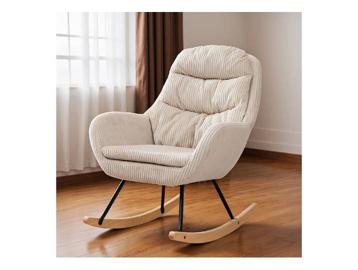 MODFU Schaukelstuhl im Bauhaus-Stil, mit Metallrahmen und Holzelementen (Wohnzimmersessel, Relaxsessel, Lehnstuhl, 1 St), ergonomischer Komfort, breitem Sitzpflegeleicht, einfach zu montieren